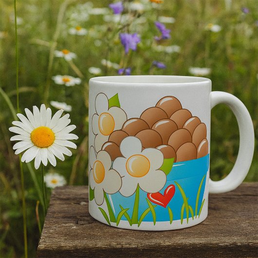 Mug Oeufs en Bleu avec Fleurs et Coeur
