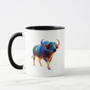 Mug Œuvre d'art buffle arc-en-ciel néon