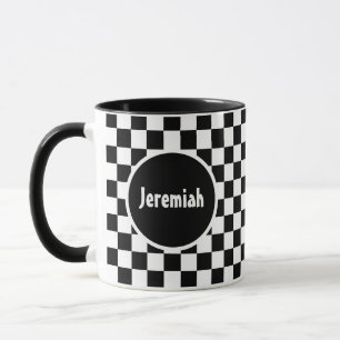 Mug Œuvre d'art en damier noir et blanc avec monogramm