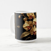 Mug Œuvre d'art florale à l'orchidée dorée luxueuse (Devant gauche)