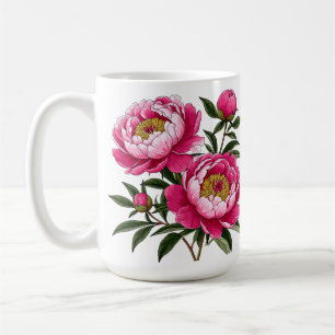 Mug Œuvre d'art florale de pivoine rose vibrant