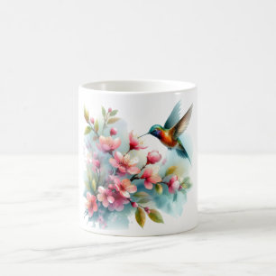 Mug OEuvre florale/printanière de colibri