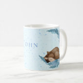 Mug Oh, cerf adorable Bambi bleu Fleurs Nuages Poussiè (Devant droit)
