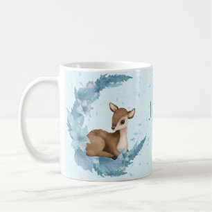 Mug Oh, cerf adorable Bambi bleu Fleurs Nuages Poussiè