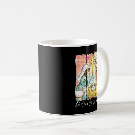 Mug Oh Come Let Us Adore Him Nativity Scene Christian (Devant droit)