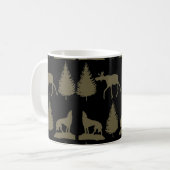 Mug Oies sauvages Loups Pins Arbres Rustiques Tan Noir (Devant gauche)