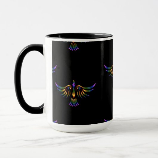 Mug Oiseau abstrait doré, violet et vert sur noir (Gauche)