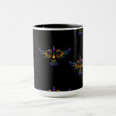 Mug Oiseau abstrait doré, violet et vert sur noir (Centre)