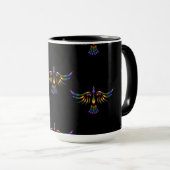 Mug Oiseau abstrait doré, violet et vert sur noir (Devant droit)