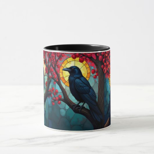 Mug Oiseau Art Vitrail Ravens-Crows (Centre)