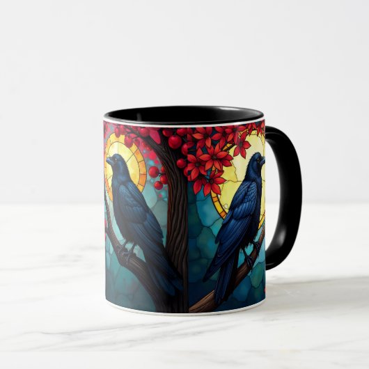 Mug Oiseau Art Vitrail Ravens-Crows (Devant droit)