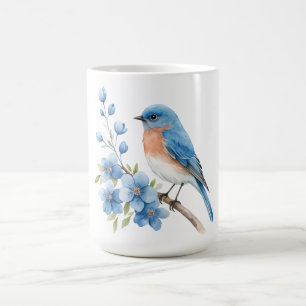 Mug Oiseau bleu avec des fleurs bleues