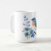 Mug Oiseau bleu avec des fleurs bleues (Devant gauche)