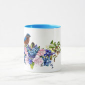 Mug Oiseau bleu de bonheur Fleur personnalisée  (Centre)
