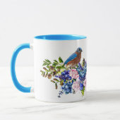 Mug Oiseau bleu de bonheur Fleur personnalisée  (Gauche)