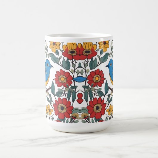 Mug Oiseau bleu et art folklorique Fleur sauvage (Centre)