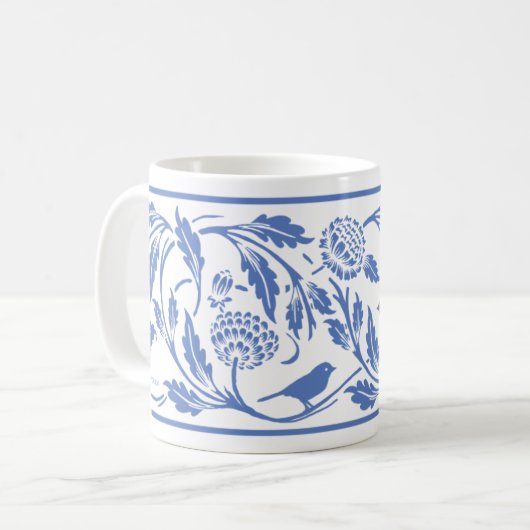 Mug Oiseau bleu et blanc et boue de fleurs (Devant gauche)