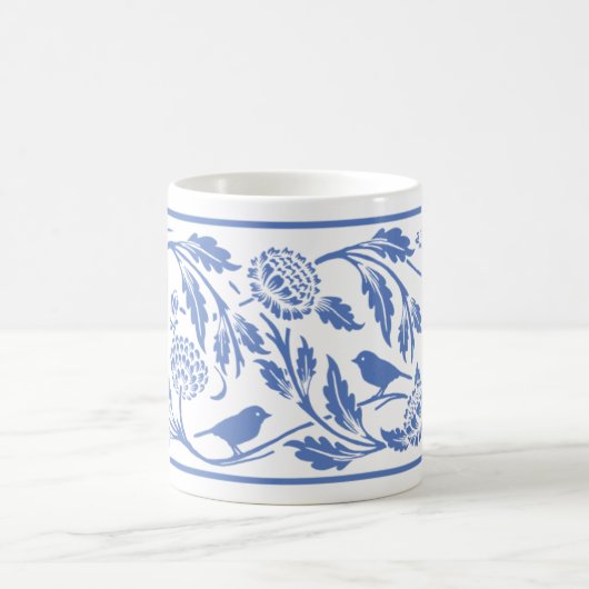 Mug Oiseau bleu et blanc et boue de fleurs (Centre)