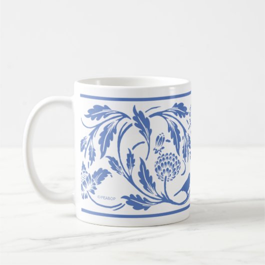 Mug Oiseau bleu et blanc et boue de fleurs (Gauche)