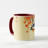Mug Oiseau bleu Tit, Branche de Paulownia, Feuilles ro (Devant gauche)