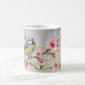 Mug Oiseau Bleu Tit Sur Aquarelle De Fleur De Cerisier (Centre)