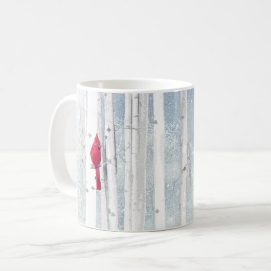 Mug Oiseau cardinal rouge dans un magnifique Birch Tre (Devant gauche)