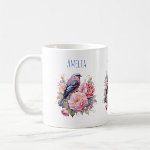 Mug Oiseau chanteur debout sur des pivoines roses