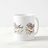 Mug Oiseau chanteur patchwork sur branche fleurie (Devant droit)