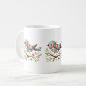 Mug Oiseau chanteur patchwork sur branche fleurie (Devant gauche)