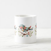 Mug Oiseau chanteur patchwork sur branche fleurie (Centre)