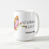 Mug Oiseau-chanteur peint, w Verse du psaume 118:24 (Devant droit)