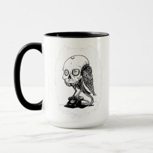 Mug Oiseau crânien perché sur un téléphone rotatif vin