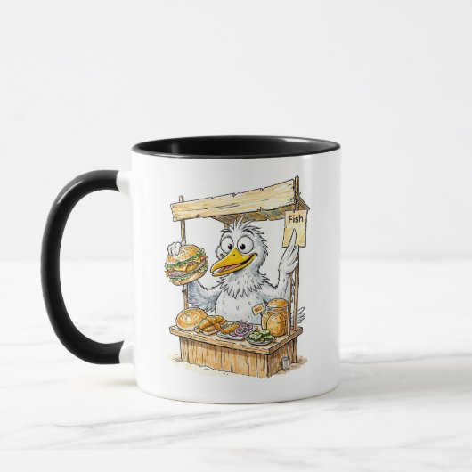 Mug Oiseau de bande dessinée au stand de poisson (Gauche)
