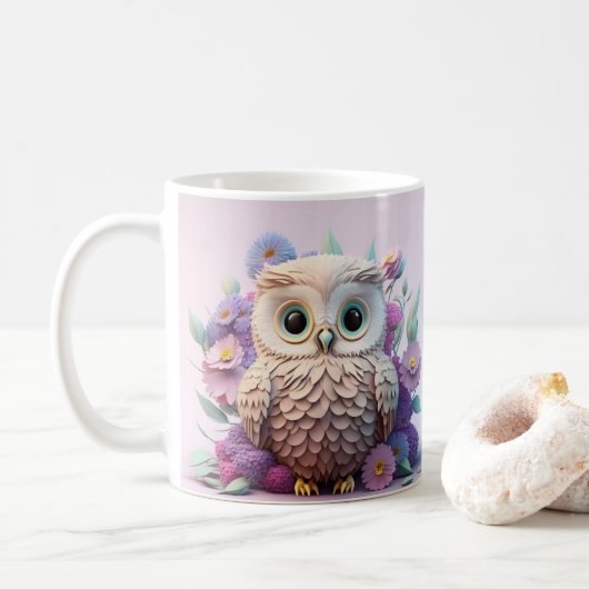 Mug Oiseau de Chouette blanche imprimé 3D (Avec donut)