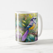 Mug Oiseau de fantaisie Geai Violet Touffeté (Devant droit)