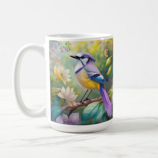 Mug Oiseau de fantaisie Geai Violet Touffeté (Gauche)