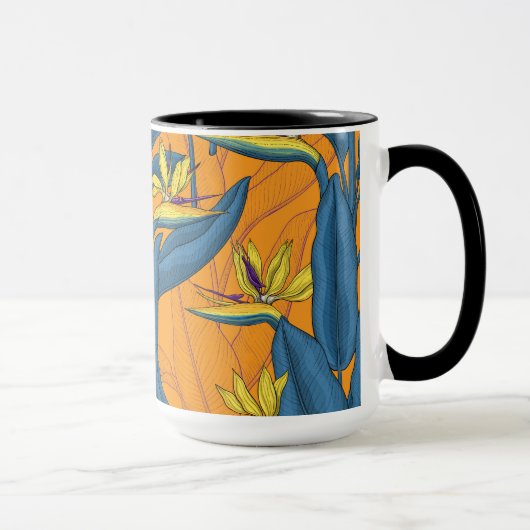 Mug Oiseau de fleurs paradisiaques sur orange (Droite)