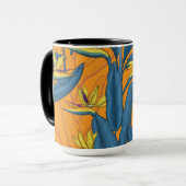 Mug Oiseau de fleurs paradisiaques sur orange (Devant gauche)