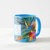 Mug Oiseau de Paradis Et Orchidée Été Bleu (Devant droit)