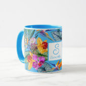 Mug Oiseau de Paradis Et Orchidée Été Bleu (Devant gauche)