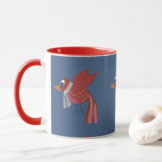 Mug Oiseau d'hiver fantaisiste avec écharpe (Avec donut)