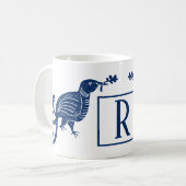 Mug Oiseau du monogramme bleu paradisiaque (Devant gauche)