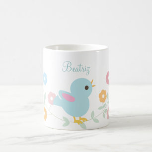 Mug Oiseau et fleurs personnalisés de Kawaii
