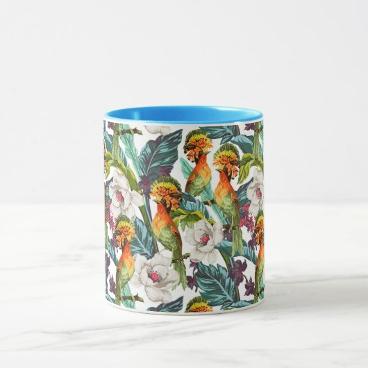 Mug Oiseau et motif de fleur exotique (Centre)