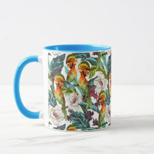 Mug Oiseau et motif de fleur exotique