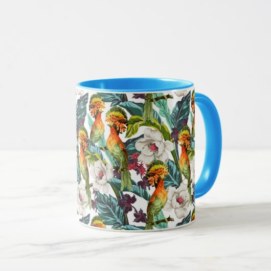 Mug Oiseau et motif de fleur exotique (Devant droit)