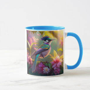 Mug Oiseau fantastique à ailes arc-en-ciel et crête bl