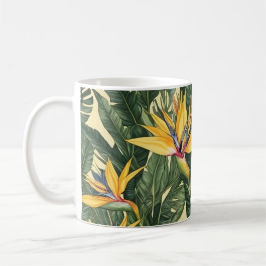 Mug Oiseau jaune du Paradis motif de fleurs (Gauche)