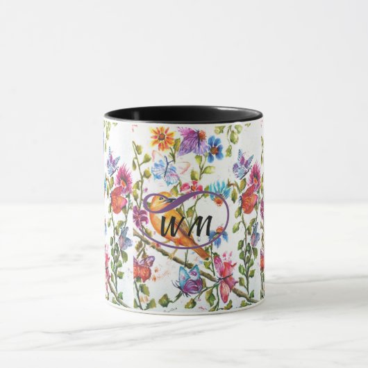 MUG OISEAU JAUNE FLEURS DE COULEUR D'EAU WHIMSIQUE (Centre)