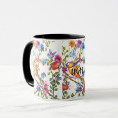 MUG OISEAU JAUNE FLEURS DE COULEUR D'EAU WHIMSIQUE (Devant gauche)